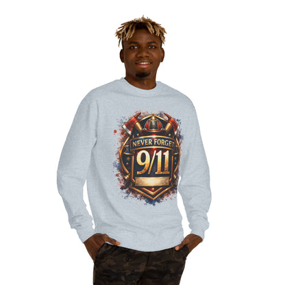 Never Forget 9/11 Sweatshirt — Memorial Firefighter Tribute Crewneck