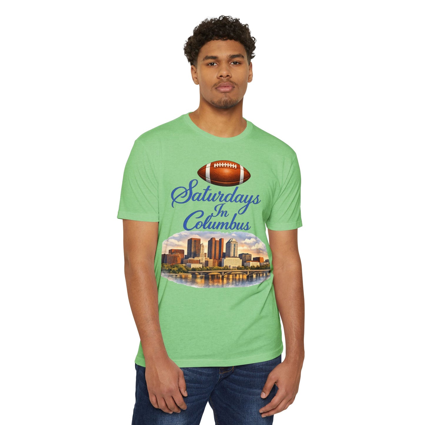 Saturdays in Columbus Football T-Shirt — City Skyline Game Day Tee