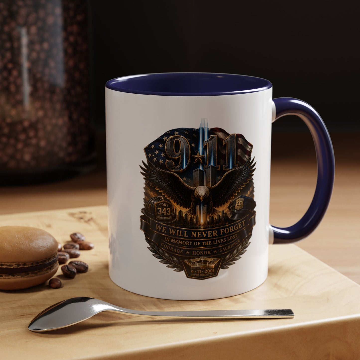 9/11 Tribute Coffee Mug — Never Forget Memorial Eagle Design (11/15oz)