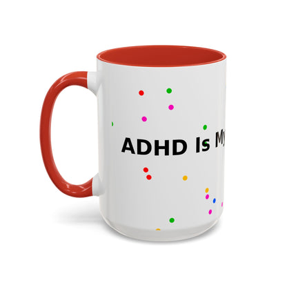 Accent Coffee Mug - "Coffee Is My Superpower" Funny Colorful Polka Dot Ceramic Mug (11/15oz)