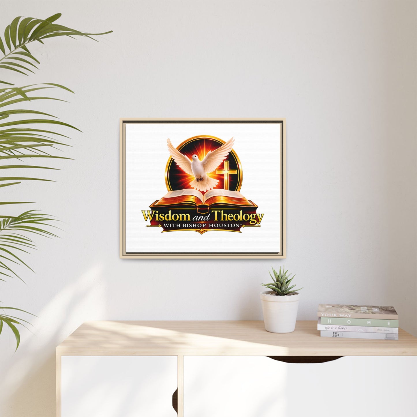 Framed Canvas Print — "Wisdom and Theology" Dove & Bible Wall Art