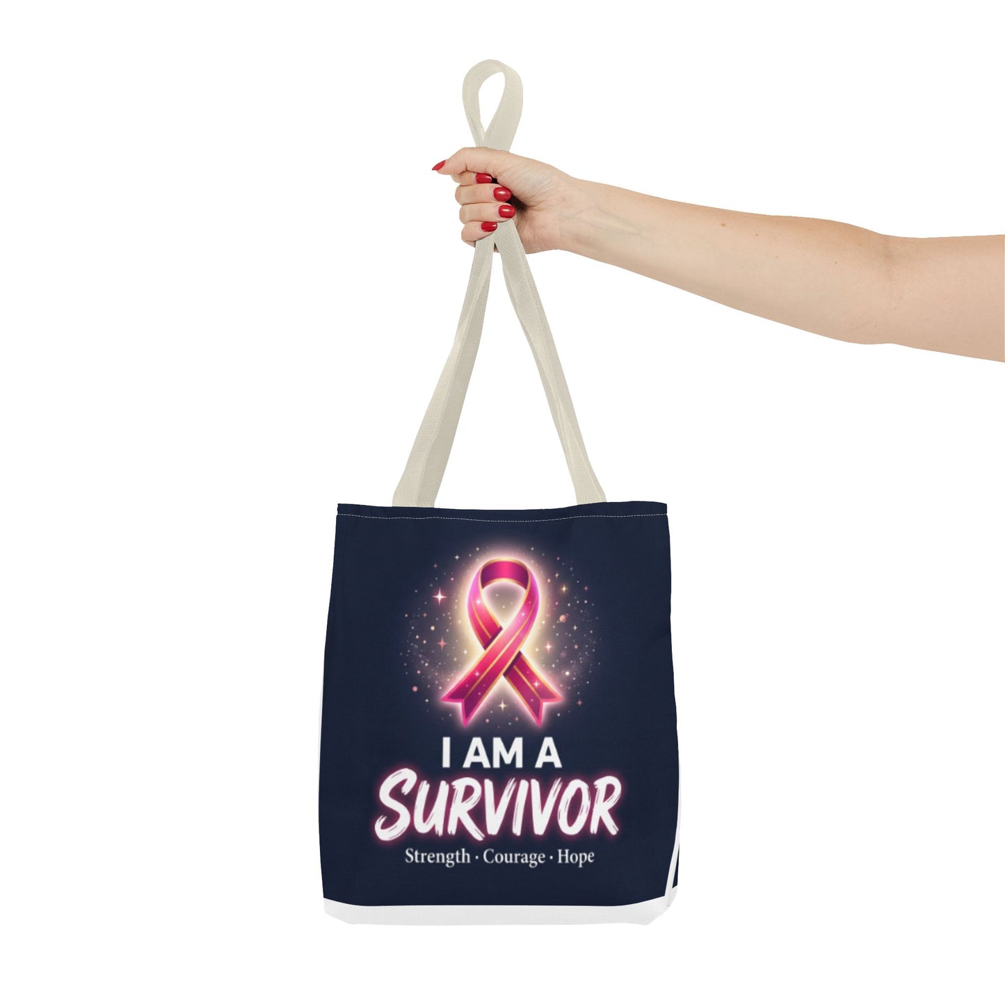 Survivor Ribbon Tote Bag — "I Am A Survivor" Breast Cancer Awareness Tote