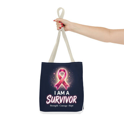 Survivor Ribbon Tote Bag — "I Am A Survivor" Breast Cancer Awareness Tote