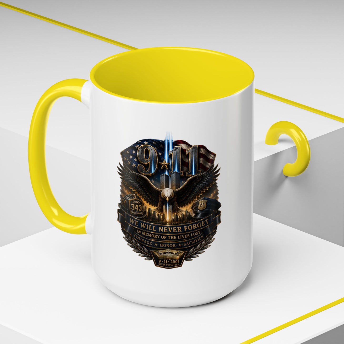 9/11 Tribute Coffee Mug — Never Forget Memorial Eagle Design (11/15oz)