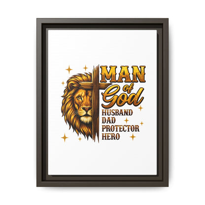 Man of God Framed Canvas Art — 'Man of God: Husband, Dad, Protector, Hero' Religious Wall Decor