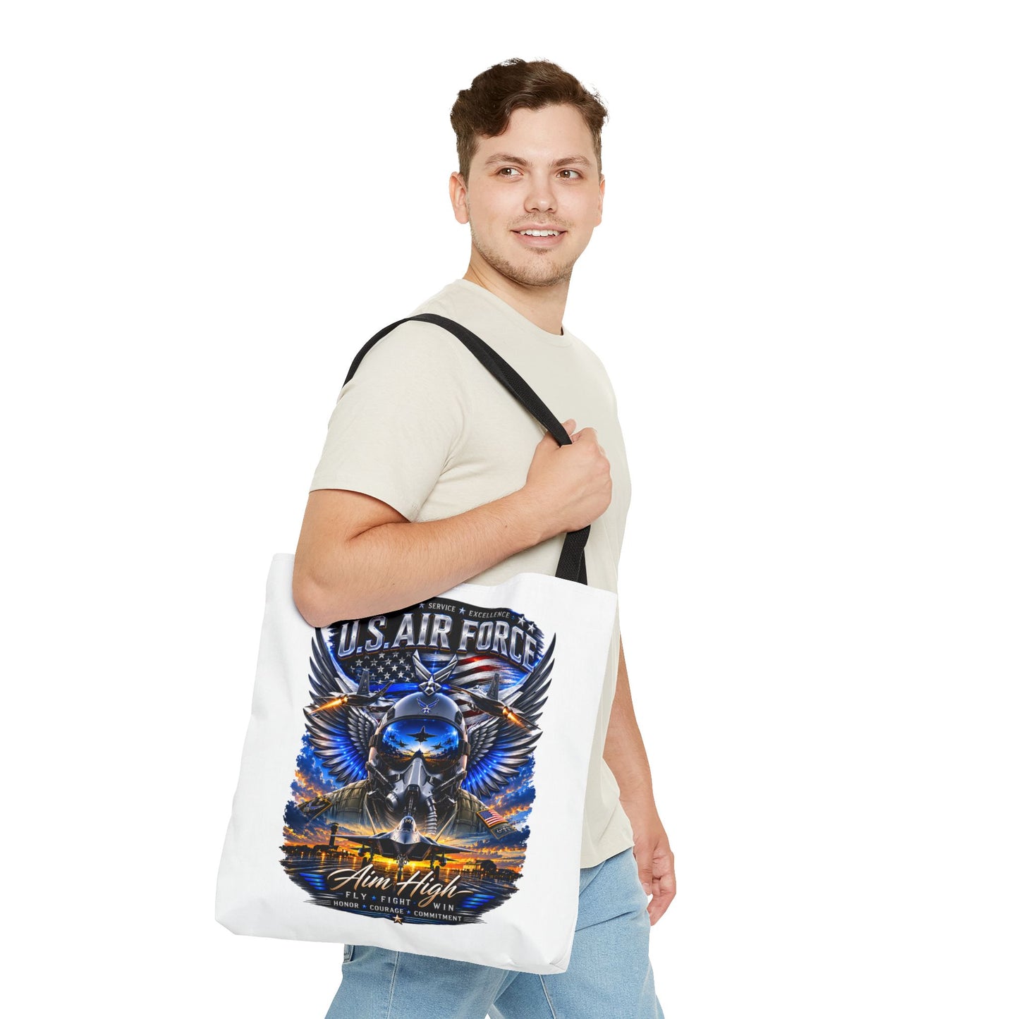 U.S. Air Force Aviator Tote Bag – 'Aim High' Military Pilot Design