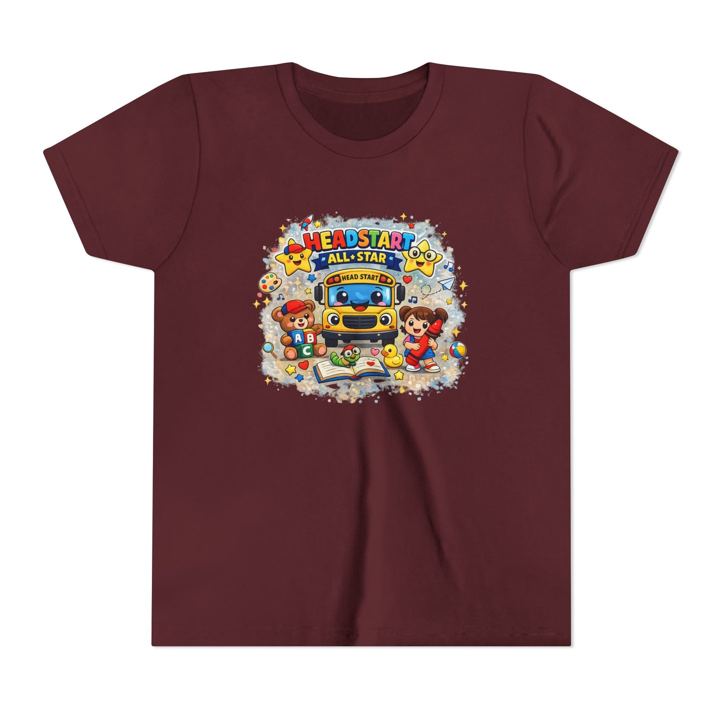 Youth Tee — "Headstart All-Star" Cute School Bus & Characters Back-to-School Shirt