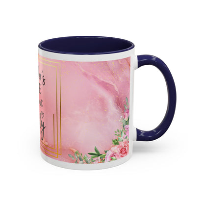Mother’s Love Accent Coffee Mug — “A Mother's Love is the Heart of the Family” (Pink Floral, 11/15oz)