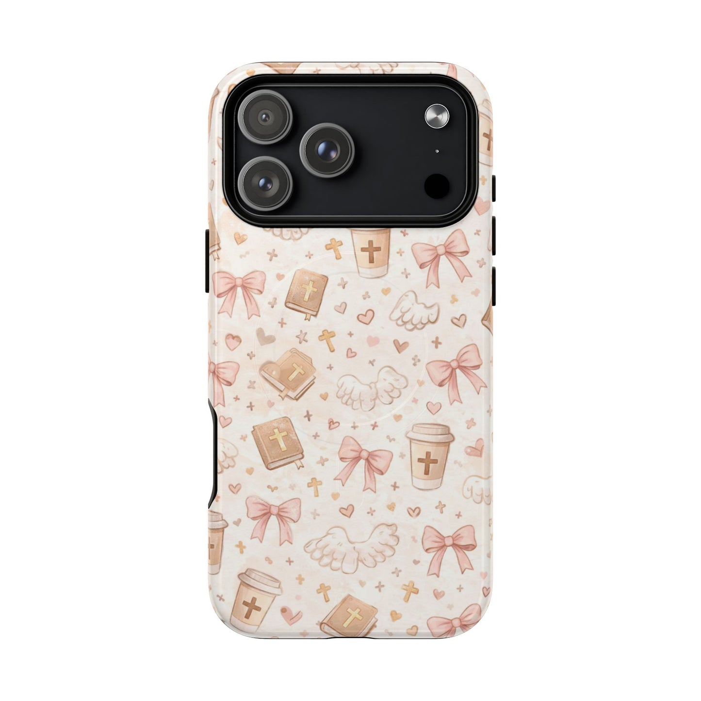 Christian Pattern Phone Case — Cute Cross, Bible & Dove Tough Magnetic Case