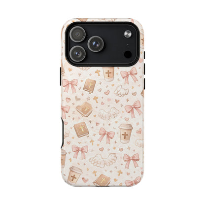 Christian Pattern Phone Case — Cute Cross, Bible & Dove Tough Magnetic Case
