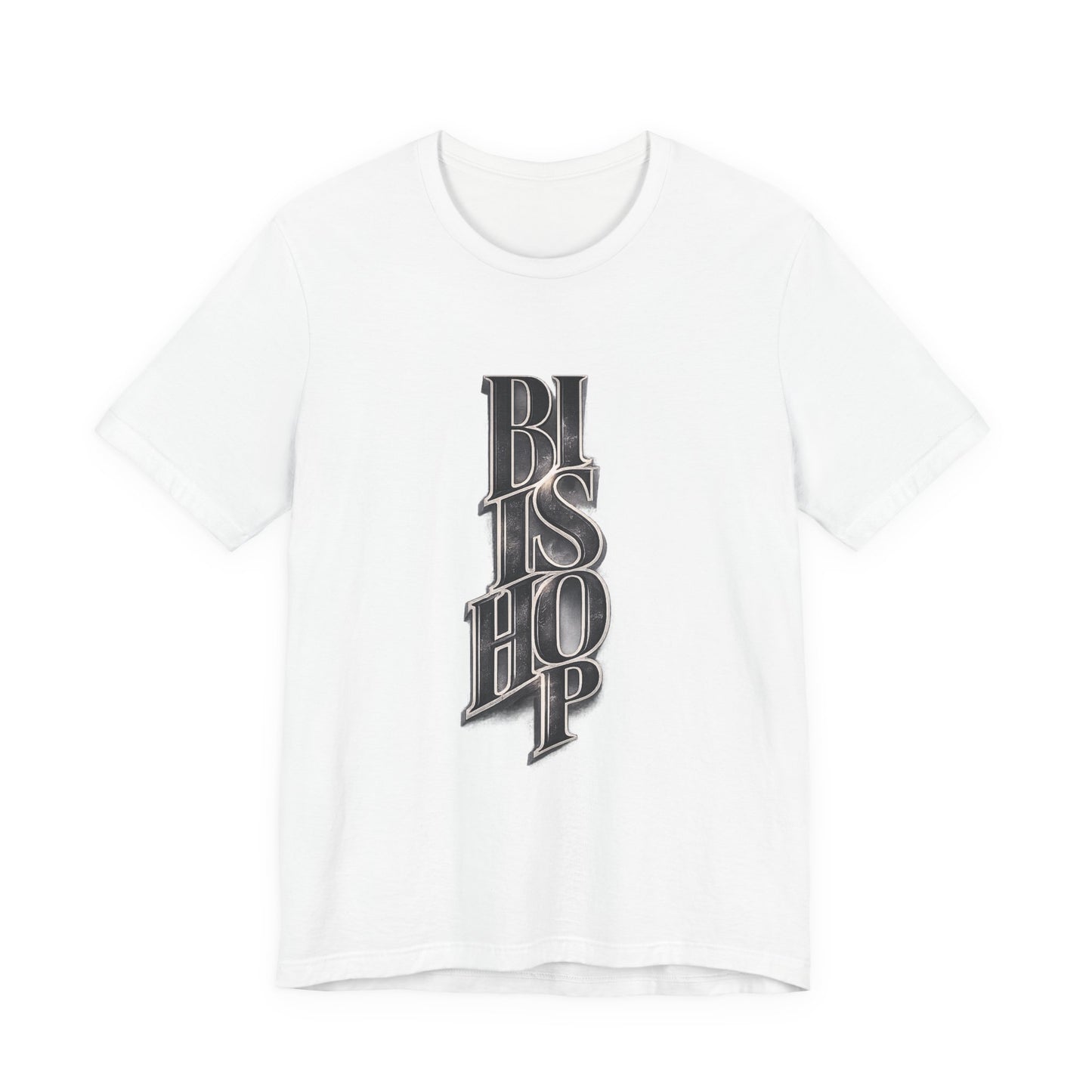 Bishop Vertical Script Tee — Vintage Gothic Lettering T-Shirt