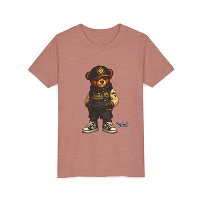 Youth Tee — Streetwear Teddy Bear Graphic (Black Varsity)