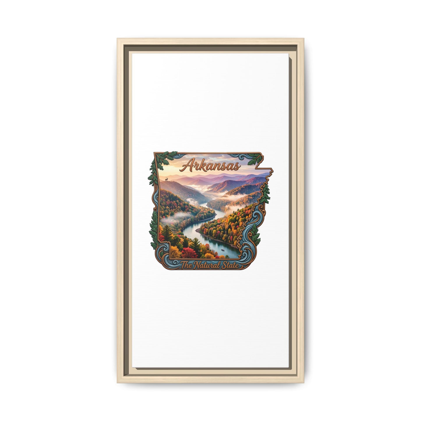 Arkansas Scenic State Map Canvas — "The Natural State" Framed Wall Art