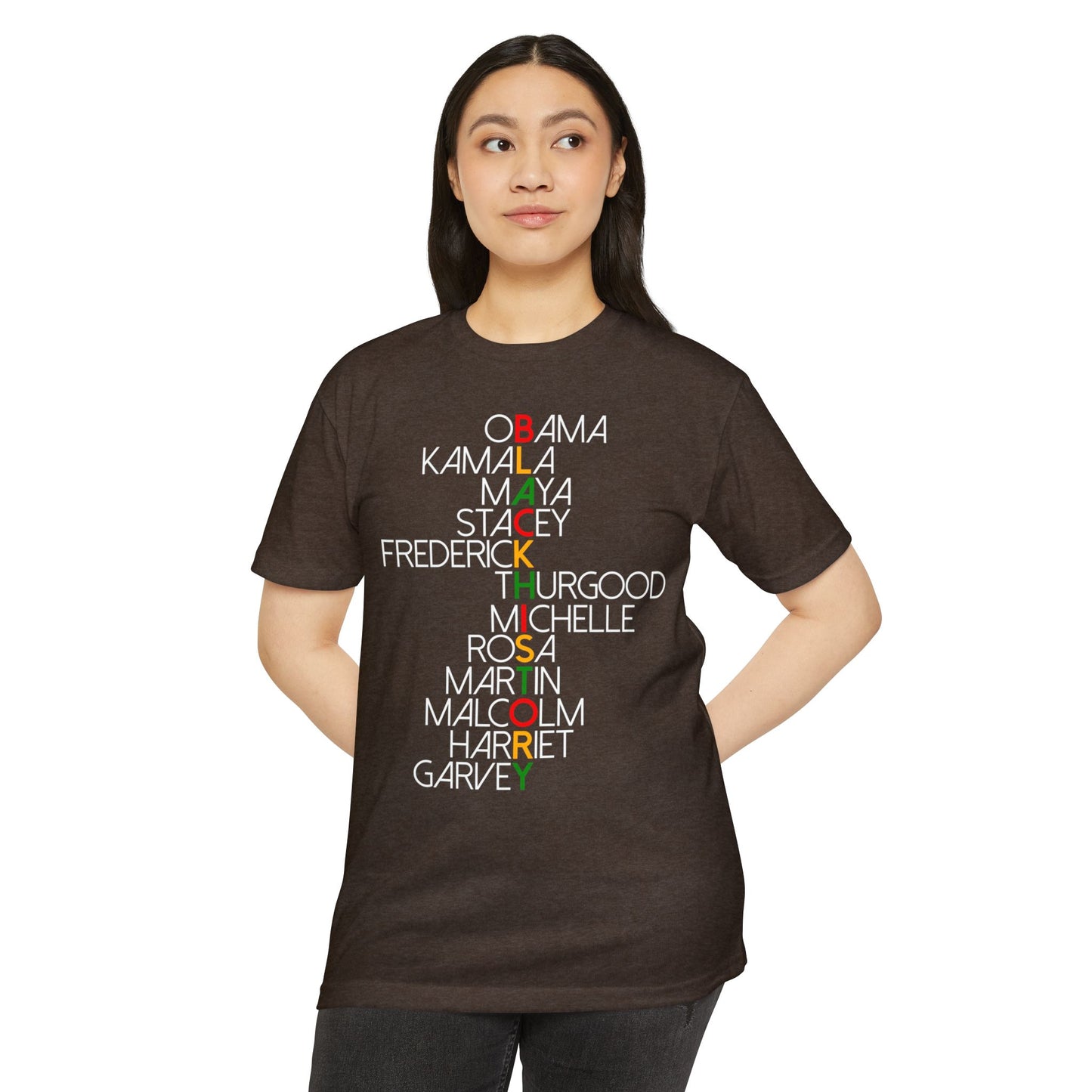 Black History Leaders Vertical Names T-Shirt — Obama, Kamala, Rosa, Malcolm & More
