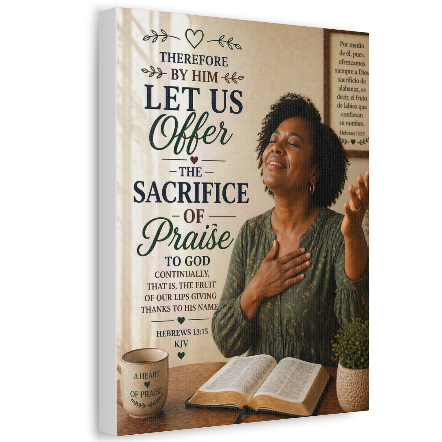 Canvas Wall Art — "Let Us Offer the Sacrifice of Praise" Christian Scripture Decor