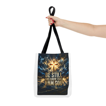 Christian Tote Bag – “Be Still and Know That I Am God” Inspirational Cross Tote