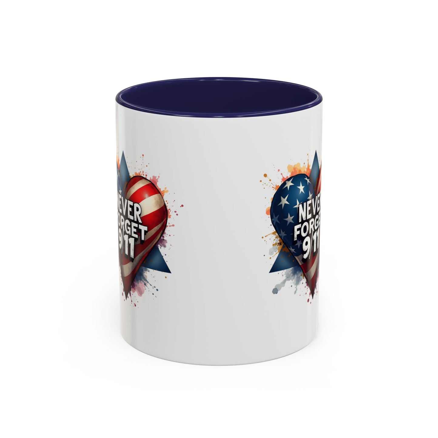 Never Forget 9/11 Heart Accent Coffee Mug – Patriotic Memorial 11/15oz