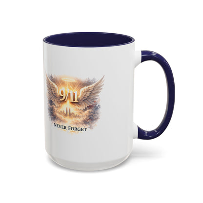 9/11 Never Forget Accent Coffee Mug — Memorial Tribute Ceramic Mug