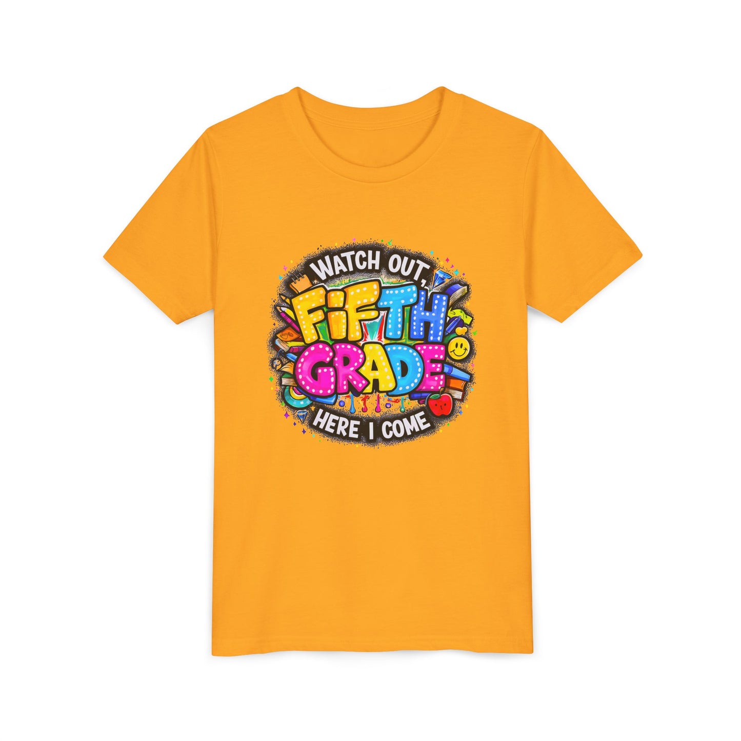 Fifth Grade T‑Shirt for Kids - "Watch Out Fifth Grade Here I Come" Back-to-School Tee