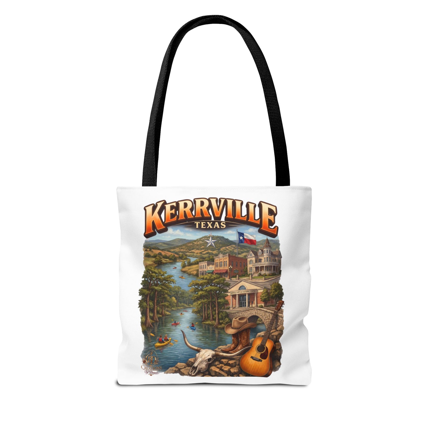 Kerrville Texas Scenic Tote Bag — River, Guitar & Hill Country Souvenir