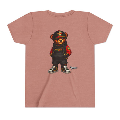 Kids Teddy Bear Streetwear Tee — 'Strength' Graphic Youth T-Shirt