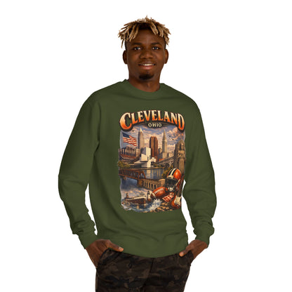 Cleveland Retro Cityscape Sweatshirt — Ohio Pride Football & Rock Design