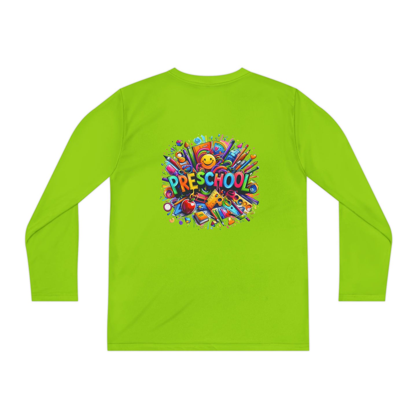 Youth Preschool Long Sleeve Tee - Colorful School Supplies Design