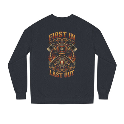 Firefighter Crewneck Sweatshirt — "First In, Last Out" Vintage Fire Department Design