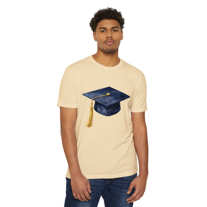 Graduation Cap T-Shirt — Navy Mortarboard with Gold Tassel
