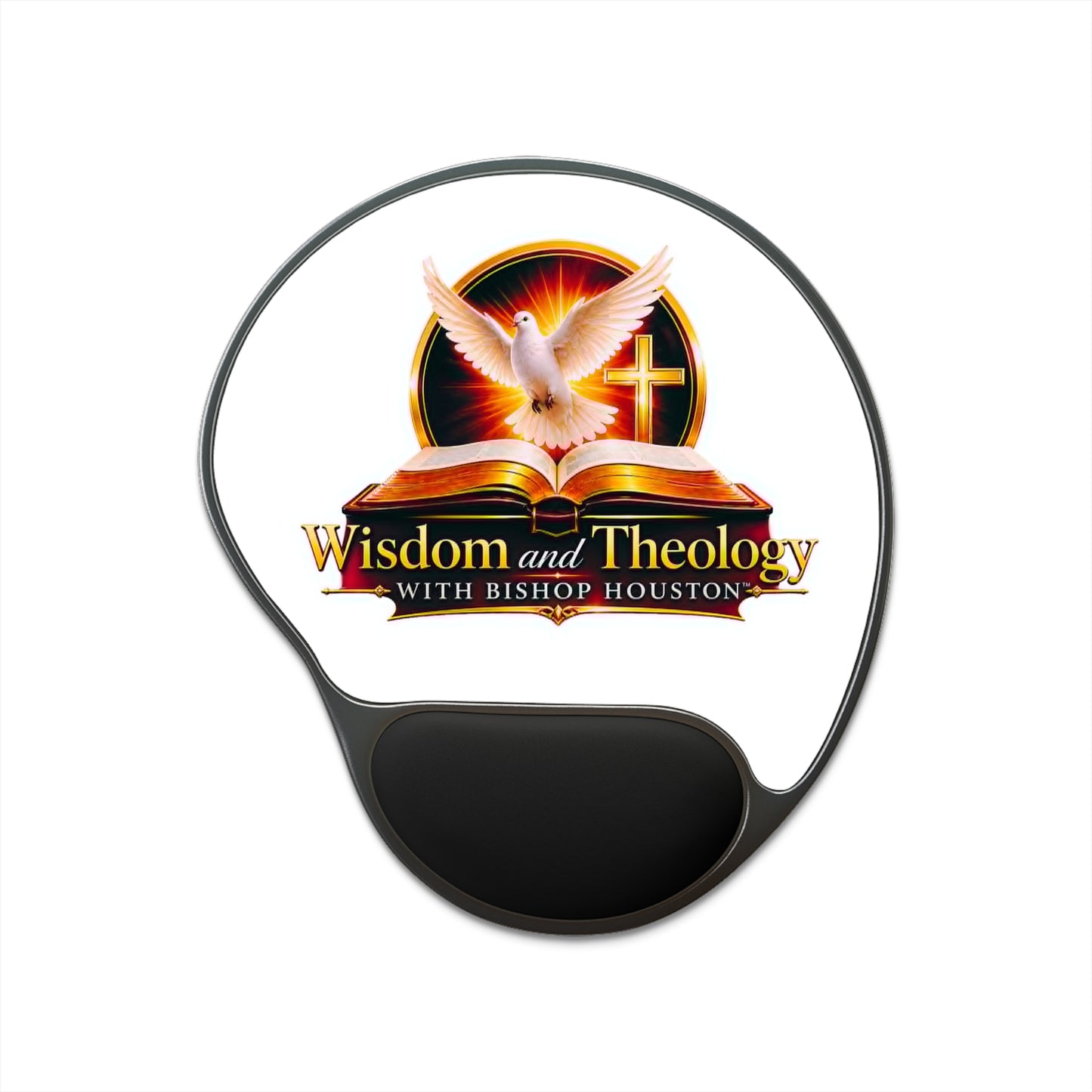Wisdom & Theology Mouse Pad with Wrist Rest — Christian Dove & Cross Design