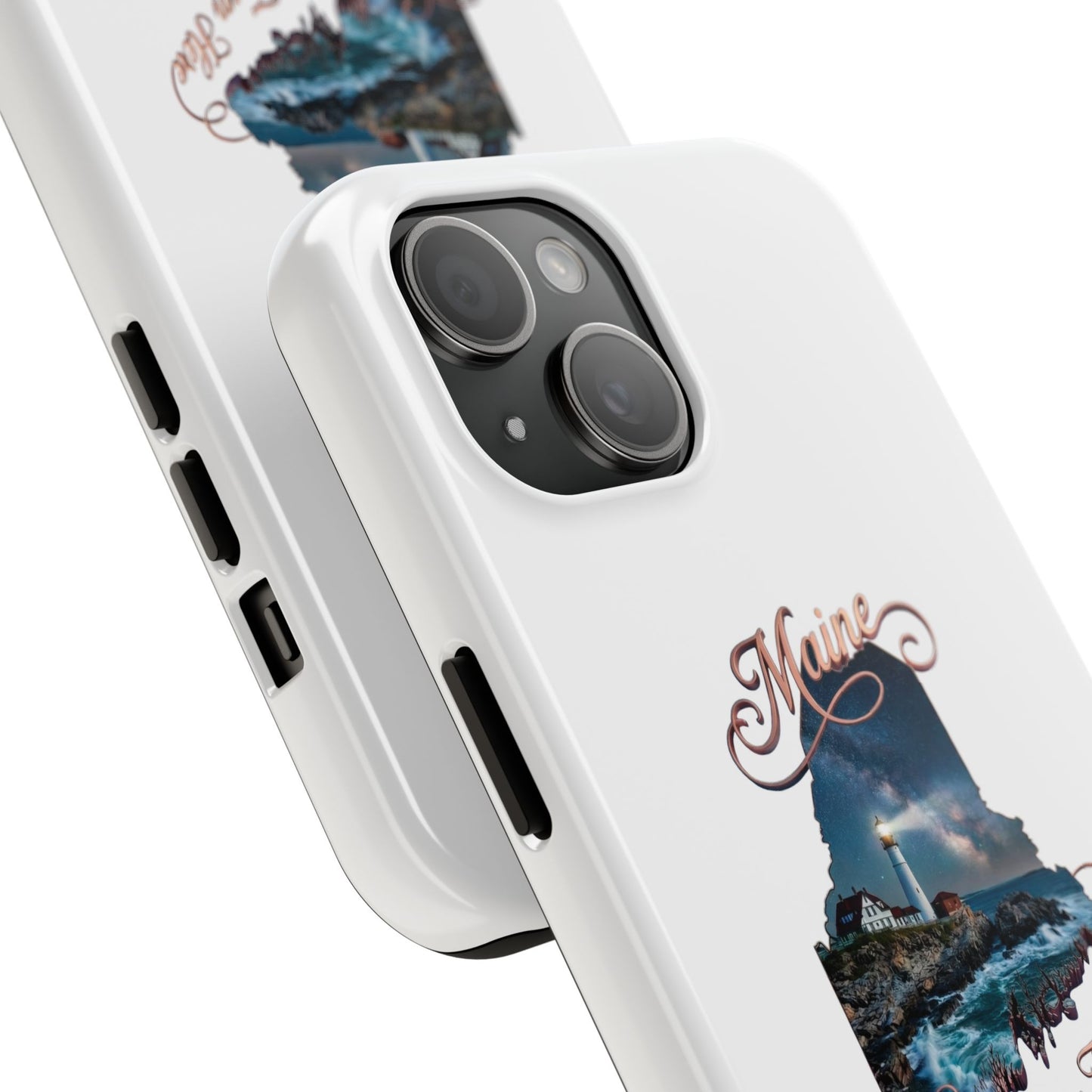 Maine Lighthouse Tough Phone Case — "Can't Get There From Here" State Silhouette