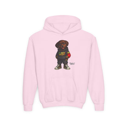 Youth Hoodie - Cute Rottweiler Puppy 'Black History' Graphic Sweatshirt for Kids
