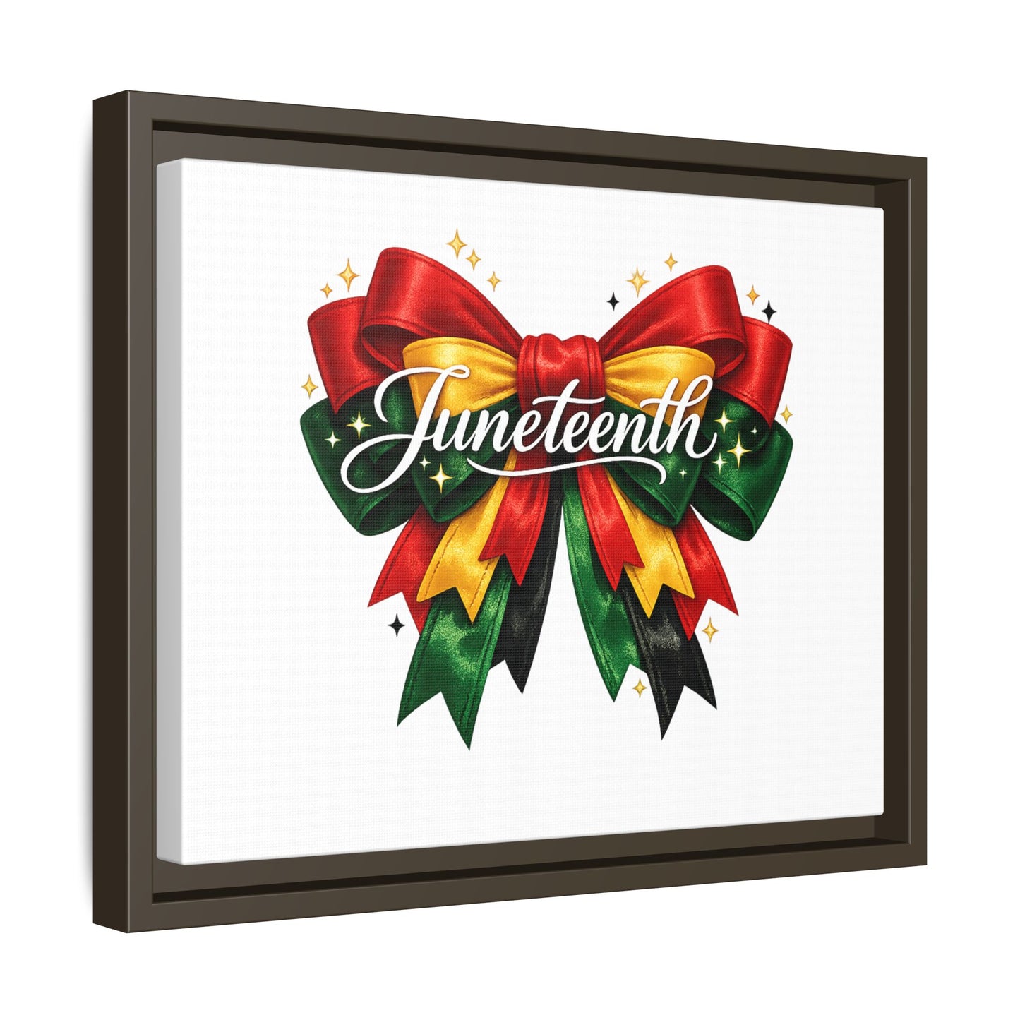 Juneteenth Framed Canvas Print – Festive Red, Green & Gold Ribbon Wall Art