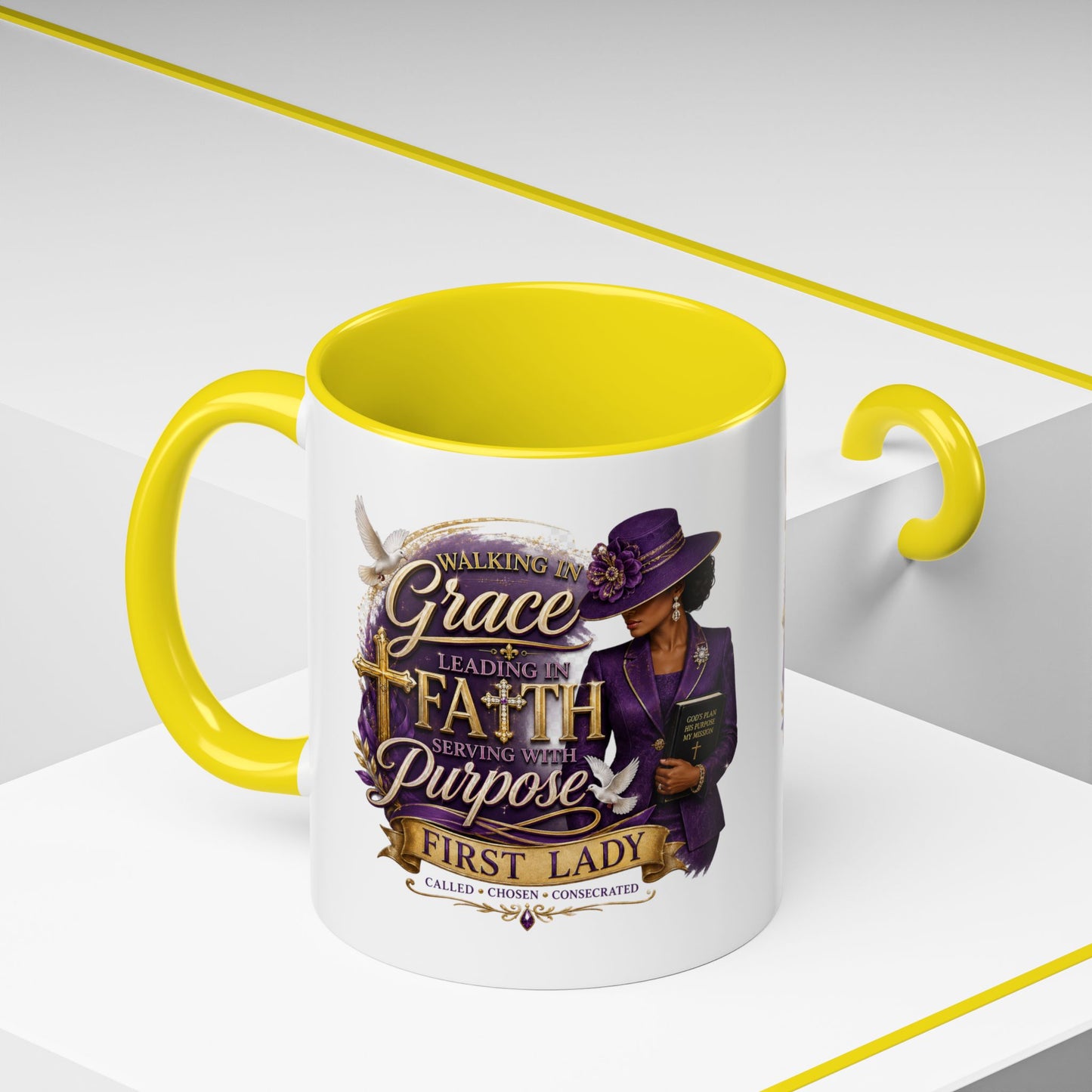 Faith & Purpose Accent Coffee Mug — First Lady Church Design (11/15oz)