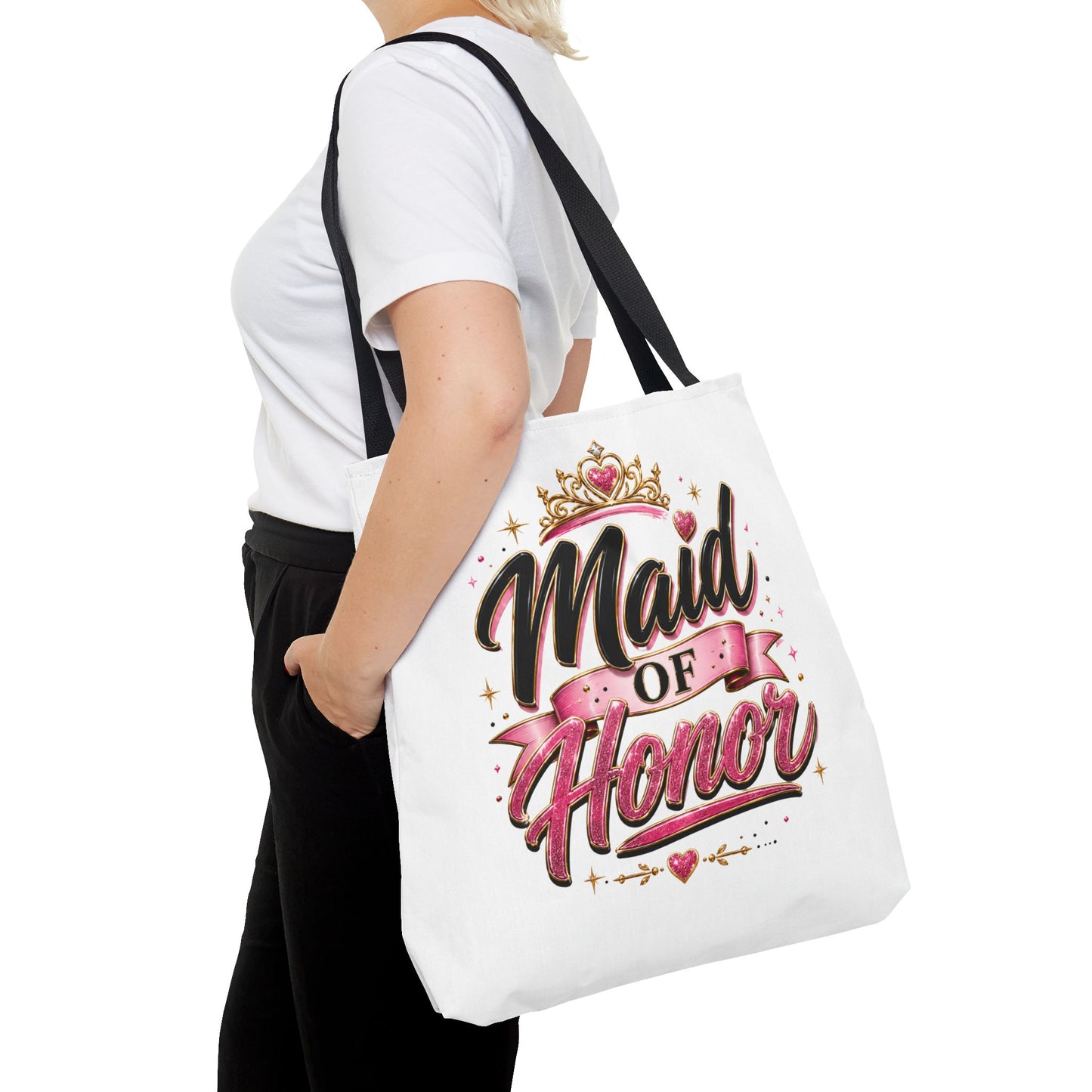 Maid of Honor Tote Bag — Pink Crown Bridal Party Tote for Weddings & Bachelorette