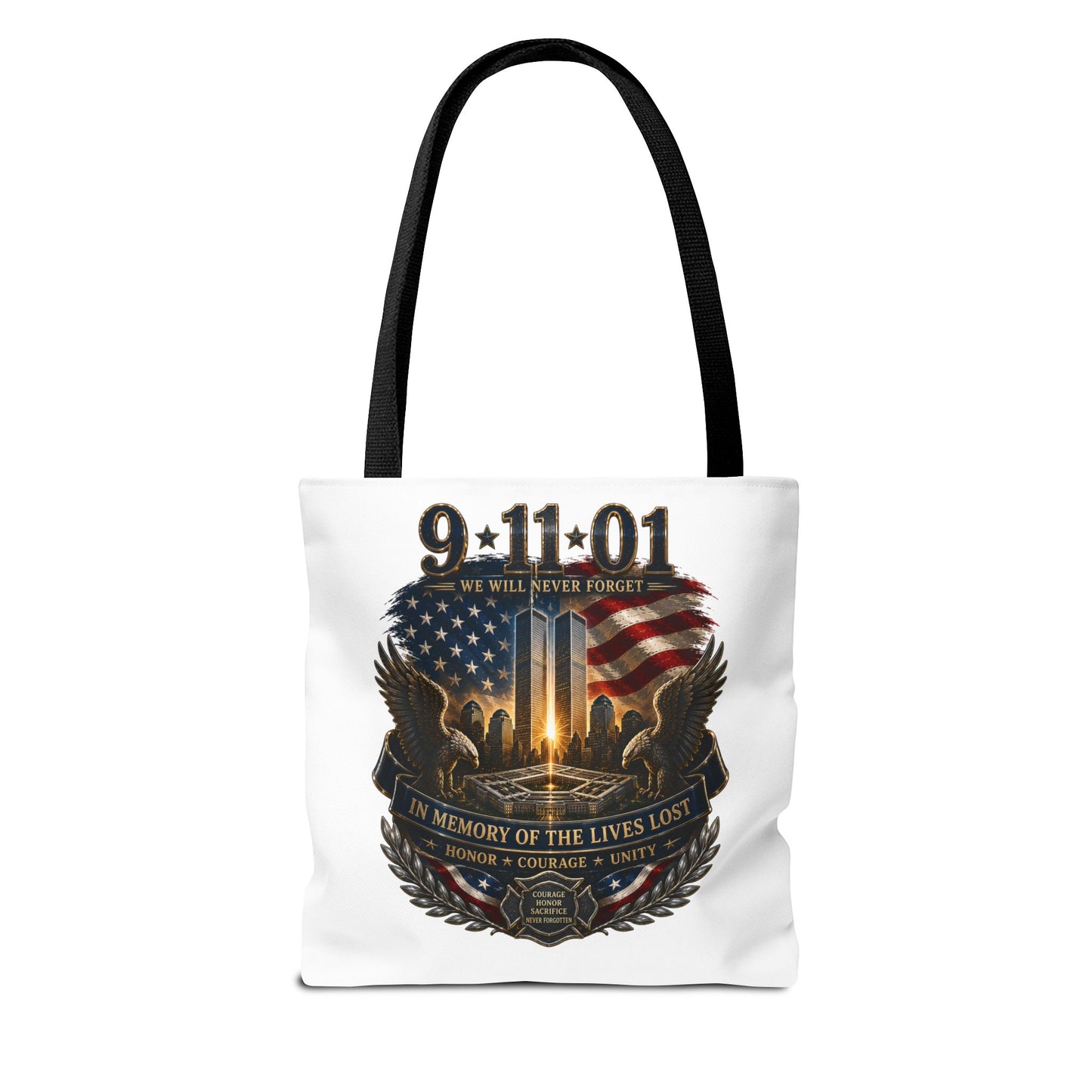 9/11 Memorial Tote Bag — We Will Never Forget Tribute Tote