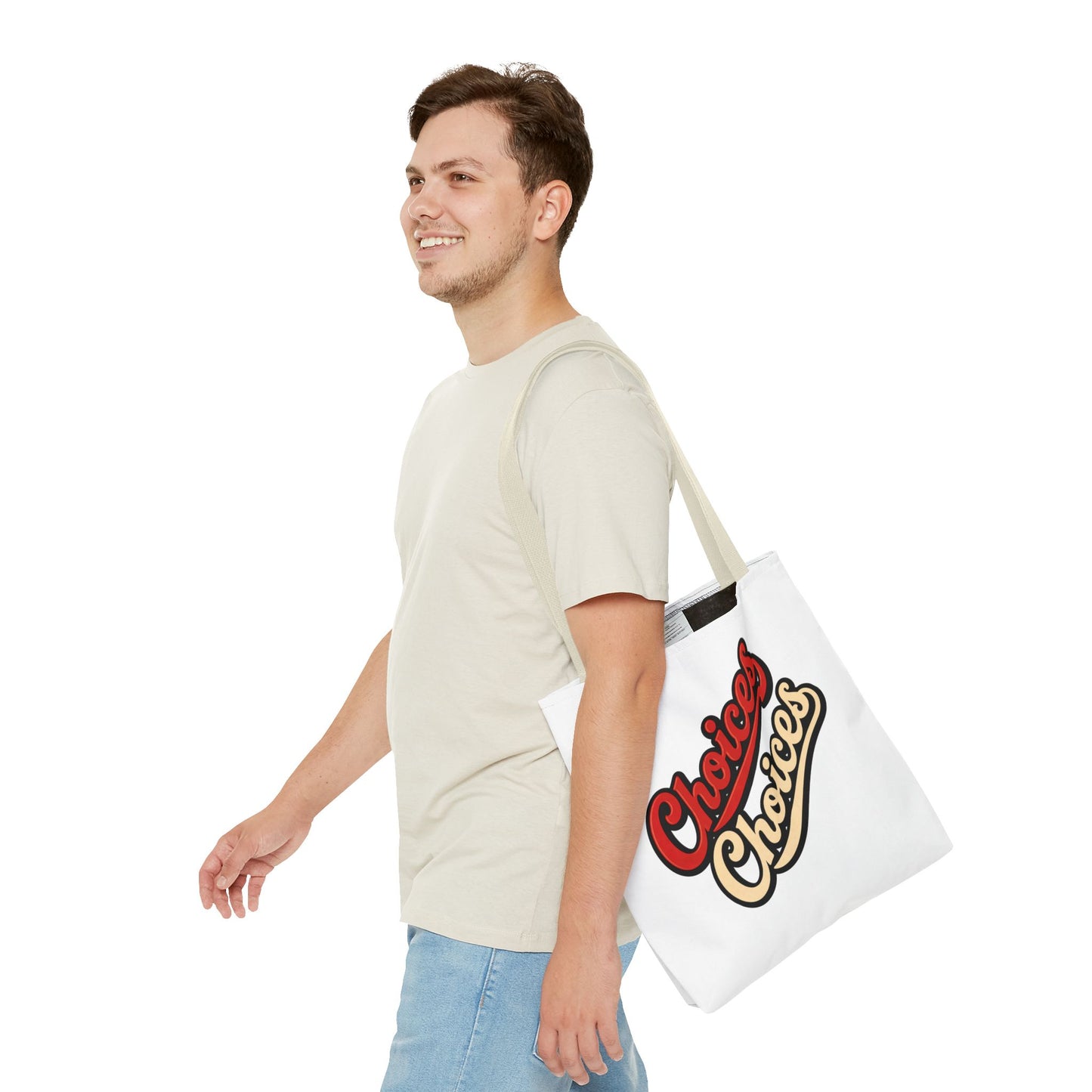 Choices Retro Script Tote Bag — Vintage Two-Tone Typography Canvas Tote
