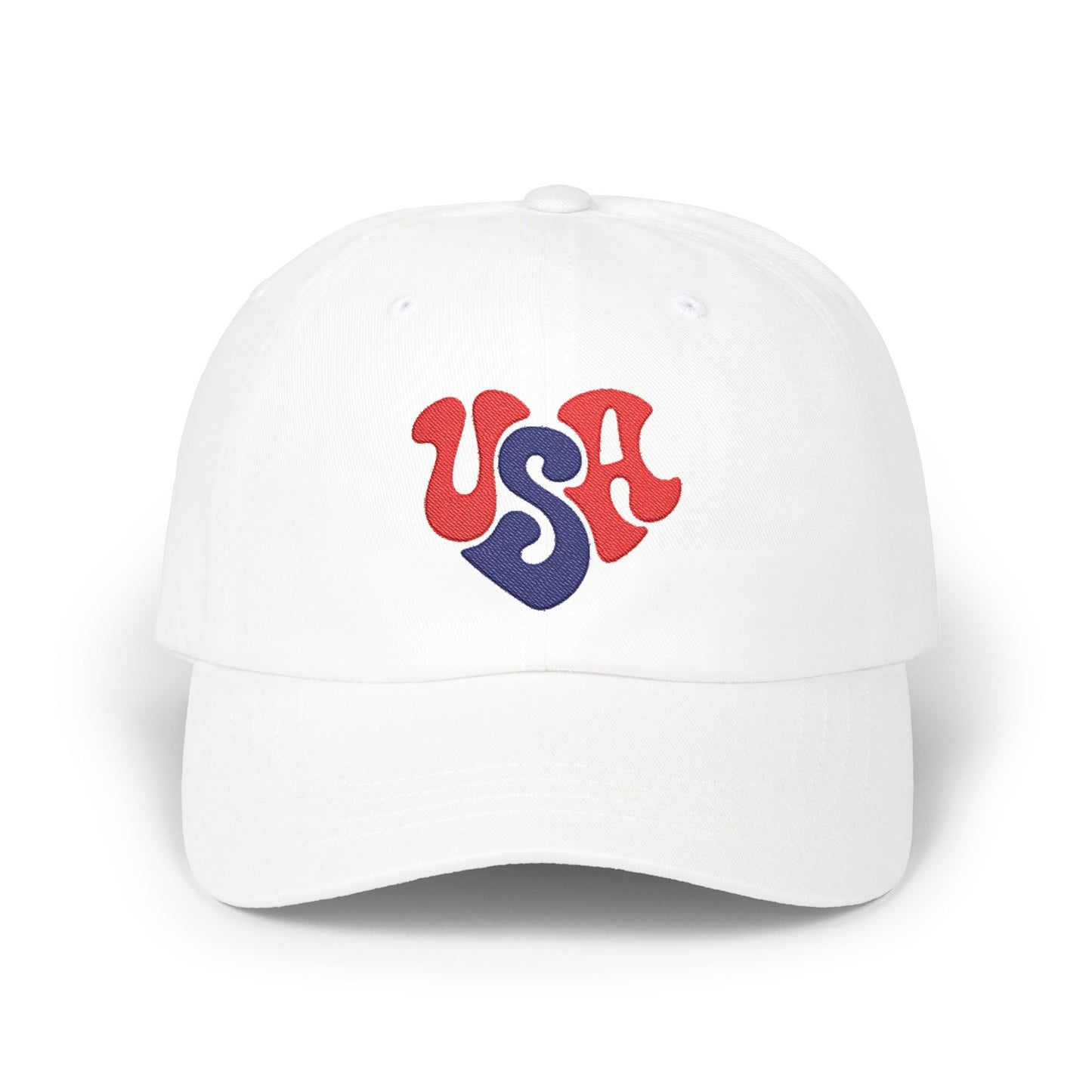 USA Heart Dad Cap — Retro Red & Blue Embroidered Baseball Hat