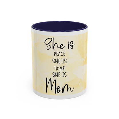 She Is Mom Floral Accent Coffee Mug — 'She is Peace, She is Home' Mother's Day Gift