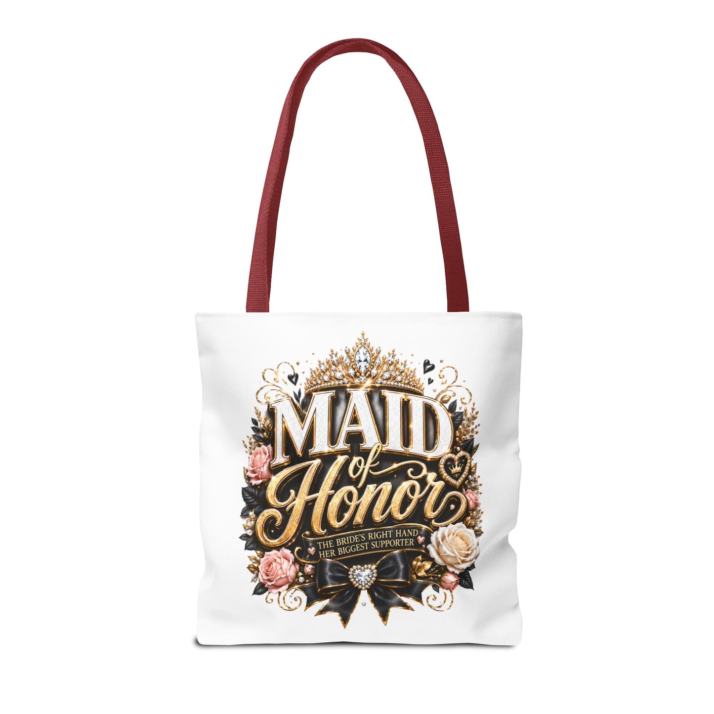 Maid of Honor Tote Bag — Elegant Bridal Party Gift with Gold Crown Floral Design