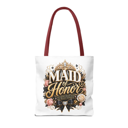 Maid of Honor Tote Bag — Elegant Bridal Party Gift with Gold Crown Floral Design