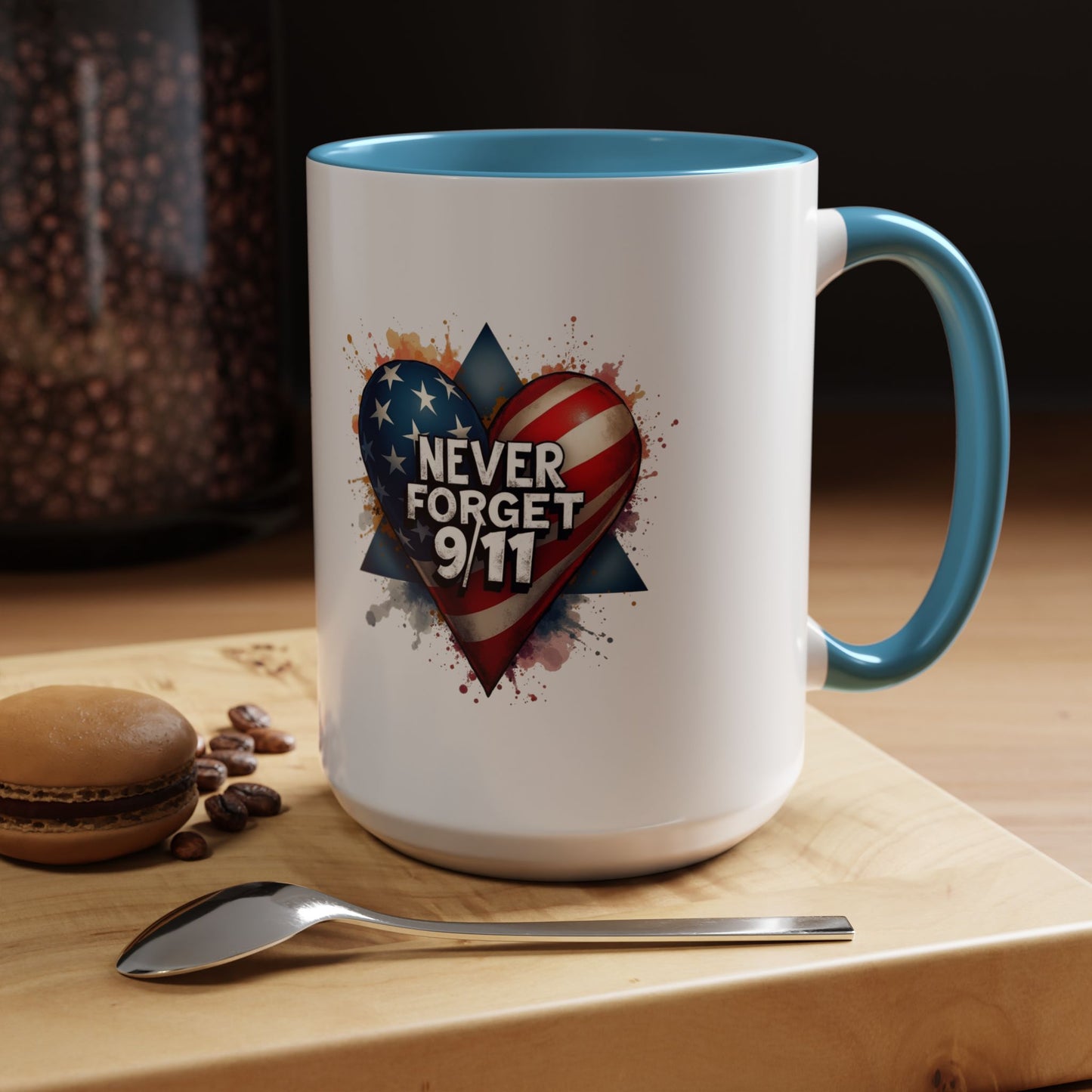 Never Forget 9/11 Heart Accent Coffee Mug – Patriotic Memorial 11/15oz