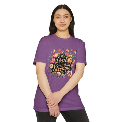 Christian T-Shirt — "The Lord Is My Strength" Floral Faith Tee