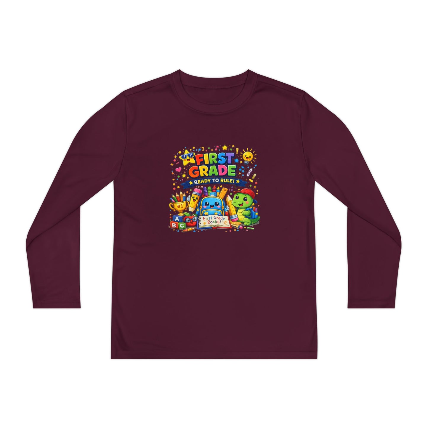First Grade Ready Youth Long Sleeve Tee — "First Grade Here I Come" Back-to-School Shirt