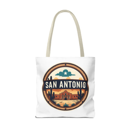 San Antonio Vintage Badge Tote Bag — Retro Texas Travel Market Tote