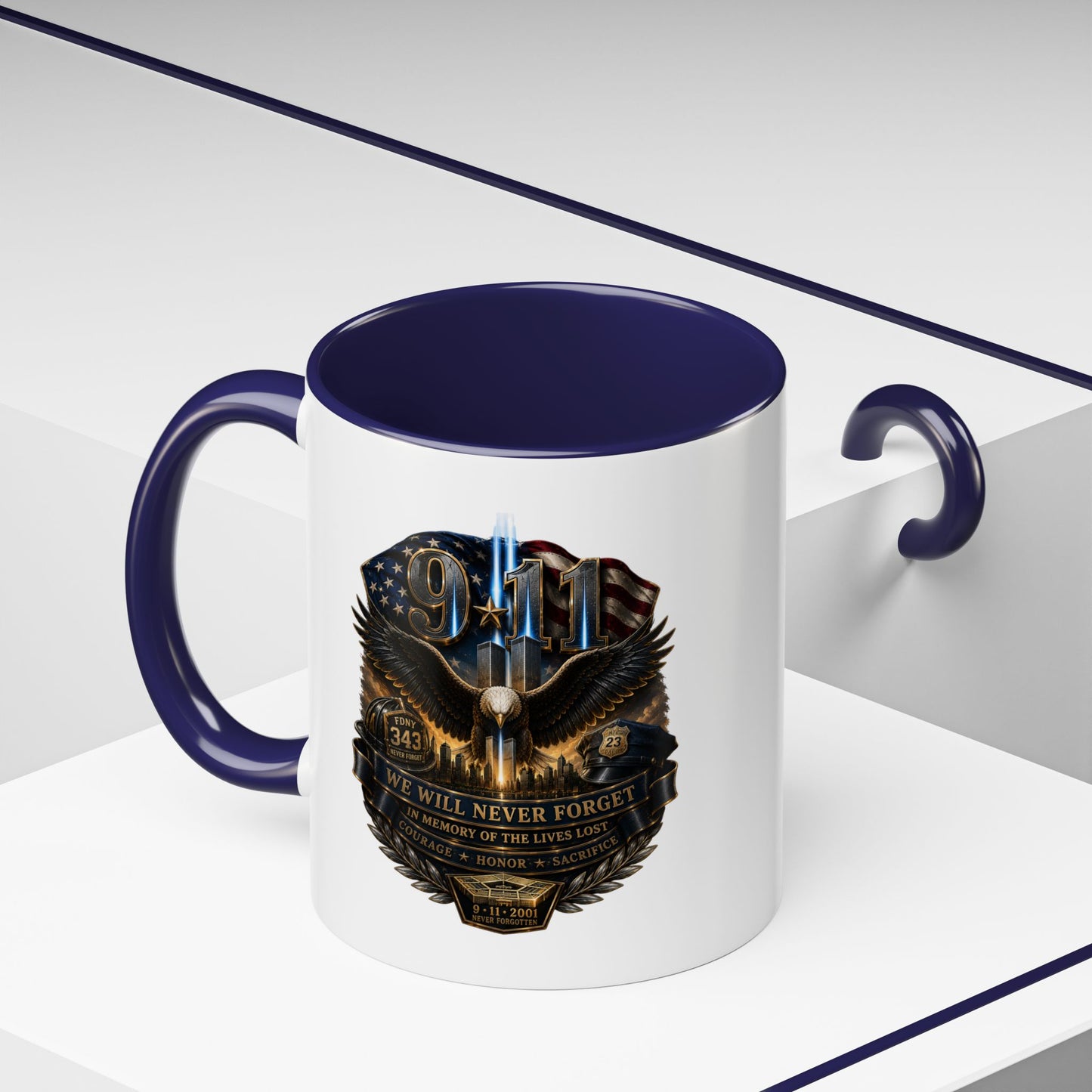9/11 Tribute Coffee Mug — Never Forget Memorial Eagle Design (11/15oz)