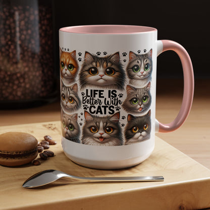 Cat Lover Coffee Mug — “Life Is Better With Cats” Accent 11/15oz