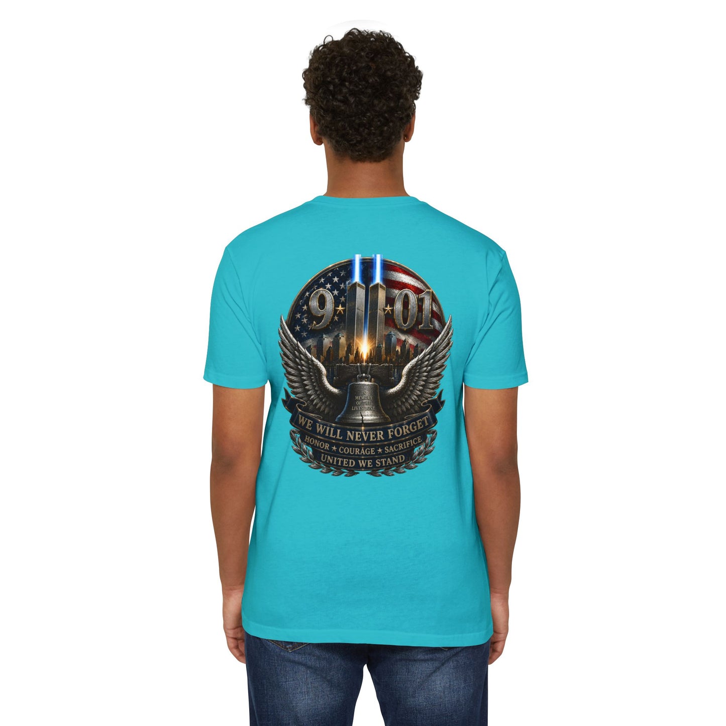 9/11 Never Forget Memorial T-Shirt — Twin Towers Tribute Tee