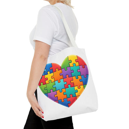 Autism Puzzle Heart Tote Bag - Colorful Awareness Canvas Tote