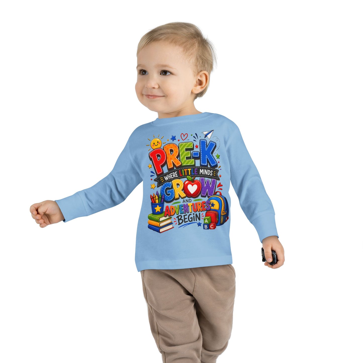 Pre-K Toddler Long Sleeve Tee – "Where Little Minds Grow and Adventures Begin" Back-to-School Shirt